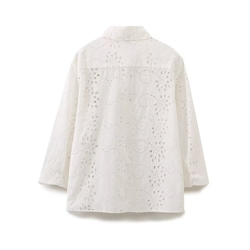 KEYANKETIAN 2024 New Launch Women's Hollow out Embroidery Blouses Holiday wind Single Breasted Loose Straight Shirt Blouse Top