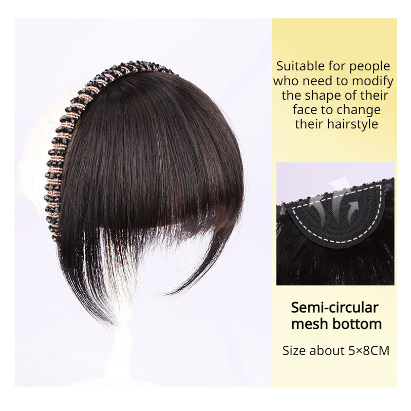 Modna grzywka frędzle z opaską z kryształu górskiego, która zmniejsza wiek stylizacji włosów dla kobiet, grzywka powietrzna do przedłużania włosów do codziennego użytku