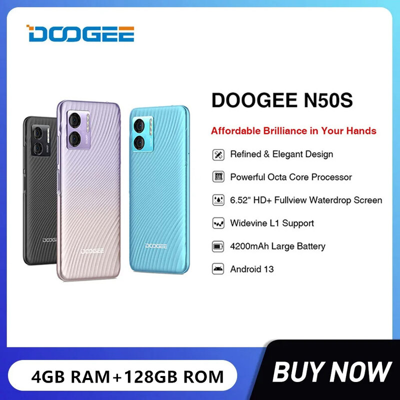 DOOGEE N50S Smartphone 4G economico Octa Core 9GB + 128GB 6.52 pollici HD + Display Android 13 cellulare 20MP fotocamera 4200mAh ricarica rapida