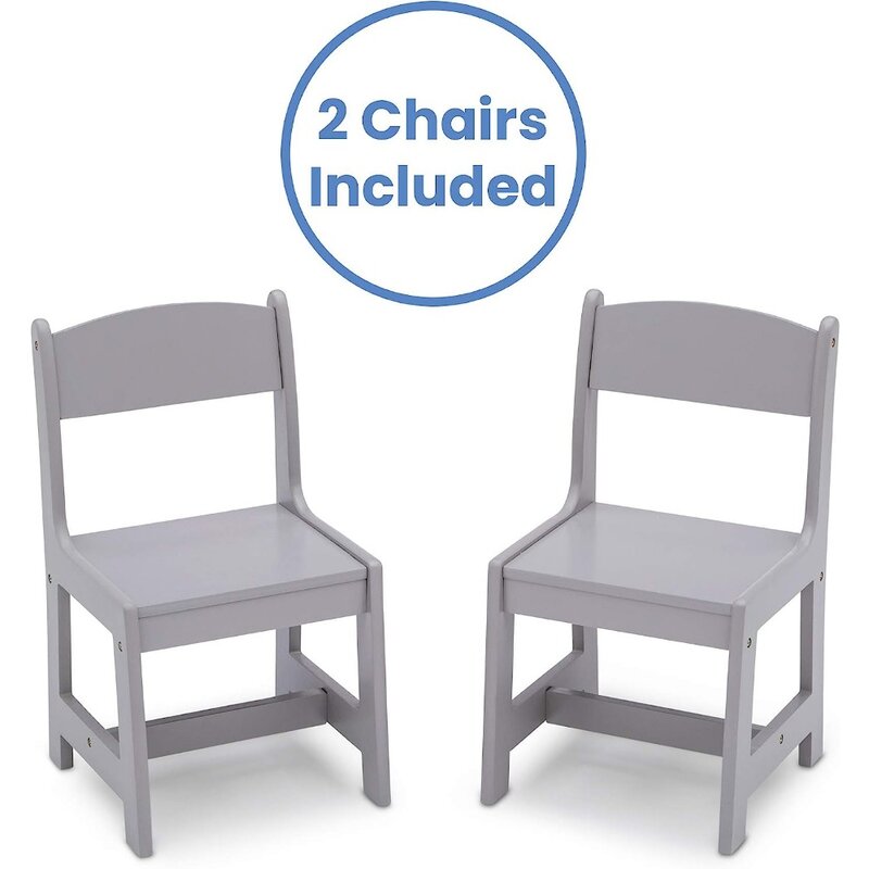Set tavolo e sedia in legno per bambini MySize (2 sedie incluse)-Greenguard Gold Certified, grigio, Set da 3 pezzi