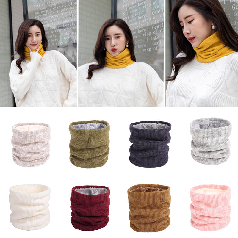 Winter Scarf For Women Men Warm Cotton Brushed Solid Color Knitted Neck Warmer Circle Ski Climbing Scarf Neck Scarves