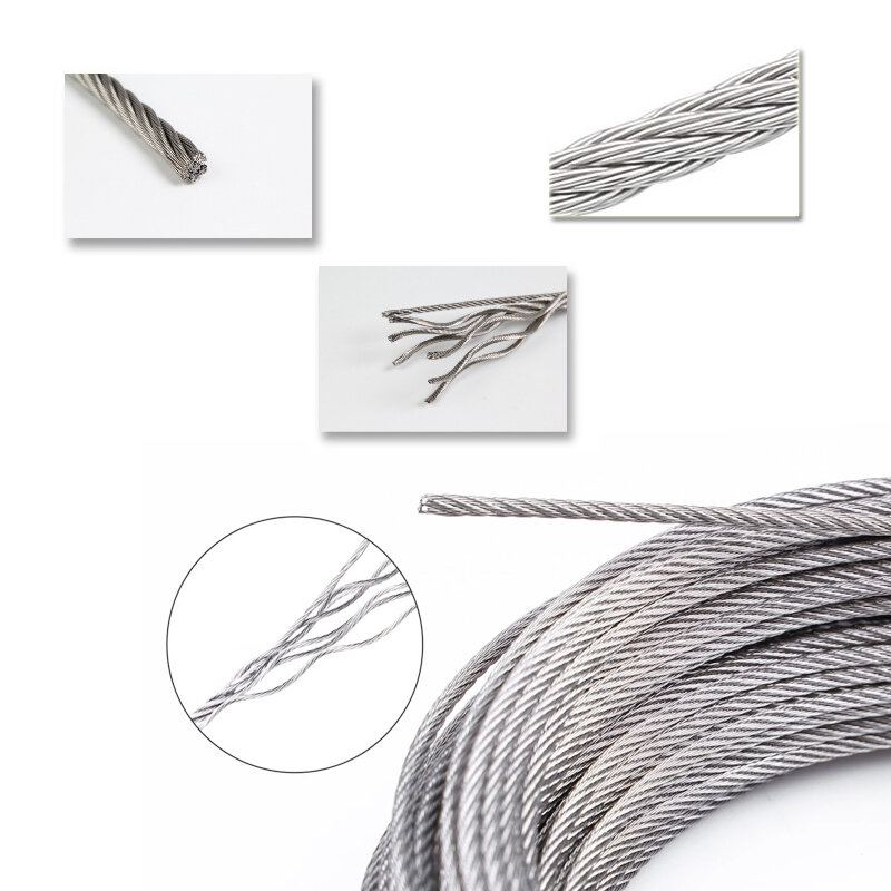 Cuerda de alambre de acero inoxidable con estructura of7 x 7, cable de pesca suave, cuerda de elevación, tendedero, rop, diámetro de 0,5-3mm, 5/10m