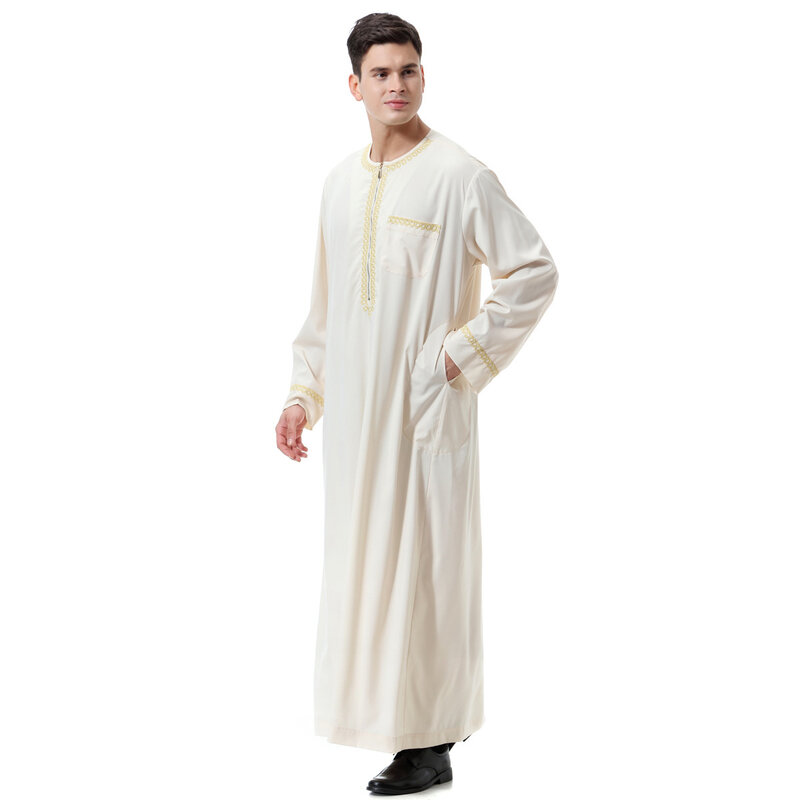 Muzułmańskie męskie Jubba Thobe Dress Abayas islamska odzież długa suknia saudyjski Musulman Abaya marokański kaftan Islam Dubai Arab Dressing