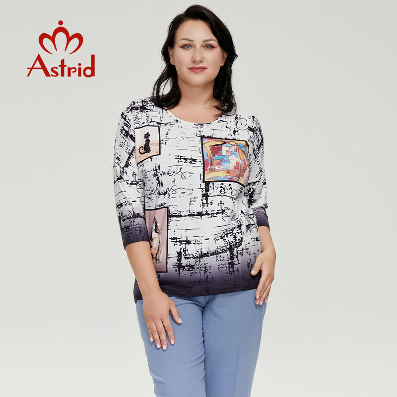 Astrid Thu Áo Thun Nữ Năm 2022 Tay Dài Quá Khổ Đầu Người Phụ Nữ Quần Áo Vintage Kim Cương Thời Trang In Xu Hướng Nữ Áo Thun