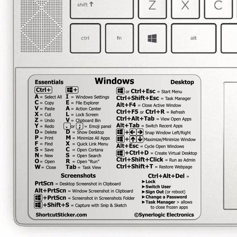 PC 노트북 데스크탑 단축키 스티커, 애플 맥 크롬북 윈도우 포토샵용, 참조 키보드 단축키 스티커 접착