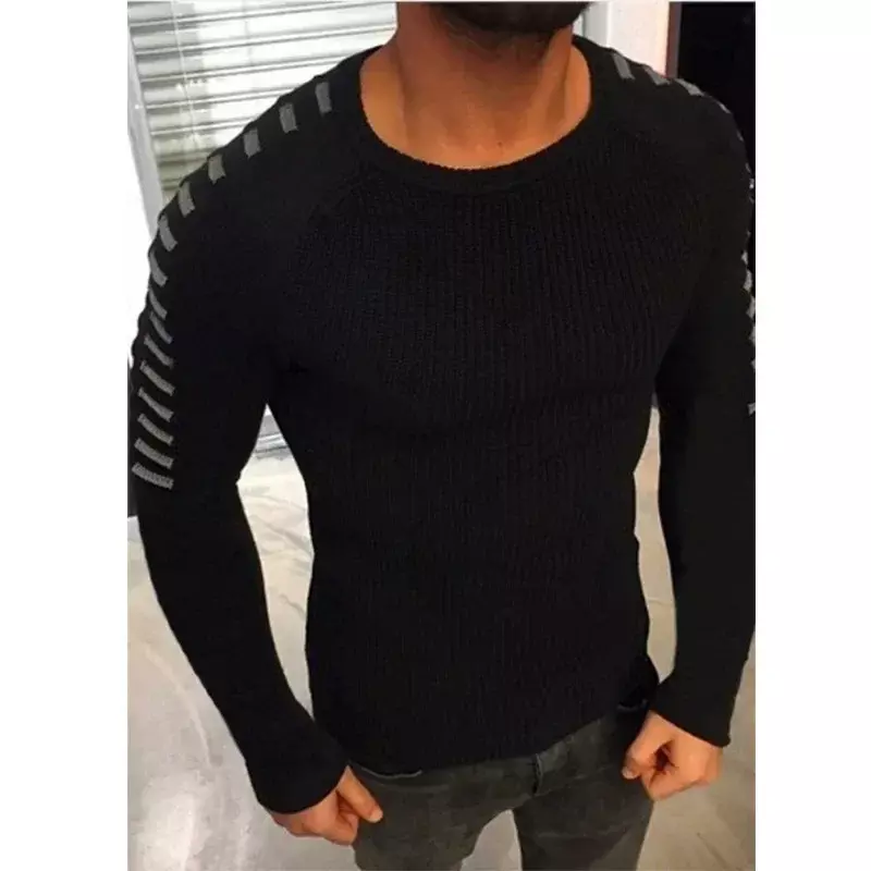 2023 Warm Sweater European and American Autumn  Winter Men's Slim Fit Long Sleeve Round Neck Knitted Top Large