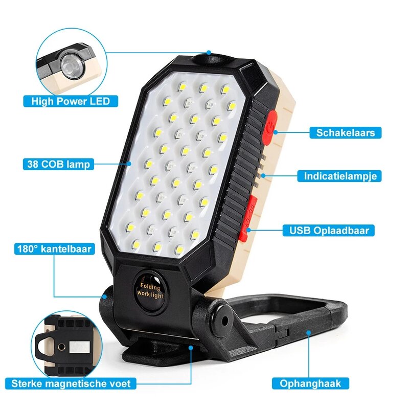 ZHIYU-LED COB Work Light, Lanterna recarregável portátil, Lanterna de acampamento magnética impermeável, Magnet Design com Power Display
