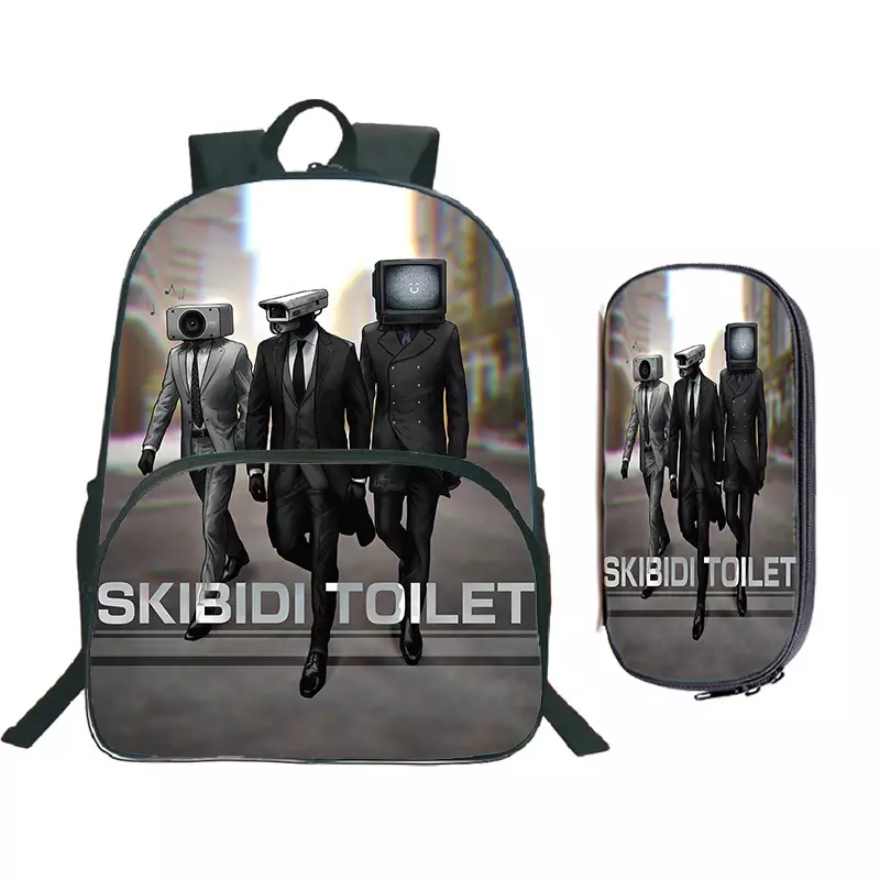 Водонепроницаемый рюкзак для мальчиков и девочек, комплект из 2 предметов, нейлоновый ранец с принтом на унитазе Skibidi, школьные портфели с мультипликационным рисунком, вместительные рюкзаки