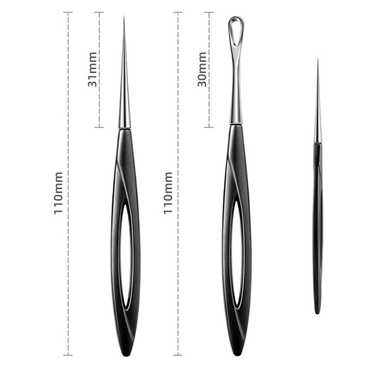 2pcs Acne Needle Black Stainless Steel Hollow Cell Rot Circle Acne Needle Blackhead Pointed Fine Picking Acne Beauty Tools