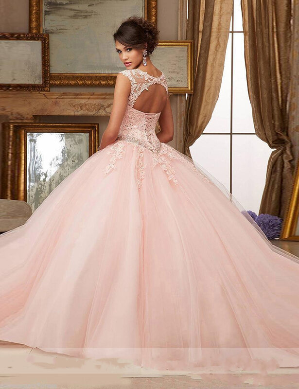 Женское бальное платье с фестонами, розовое фатиновое платье с аппликацией и открытой спиной, 15 лет, 2022