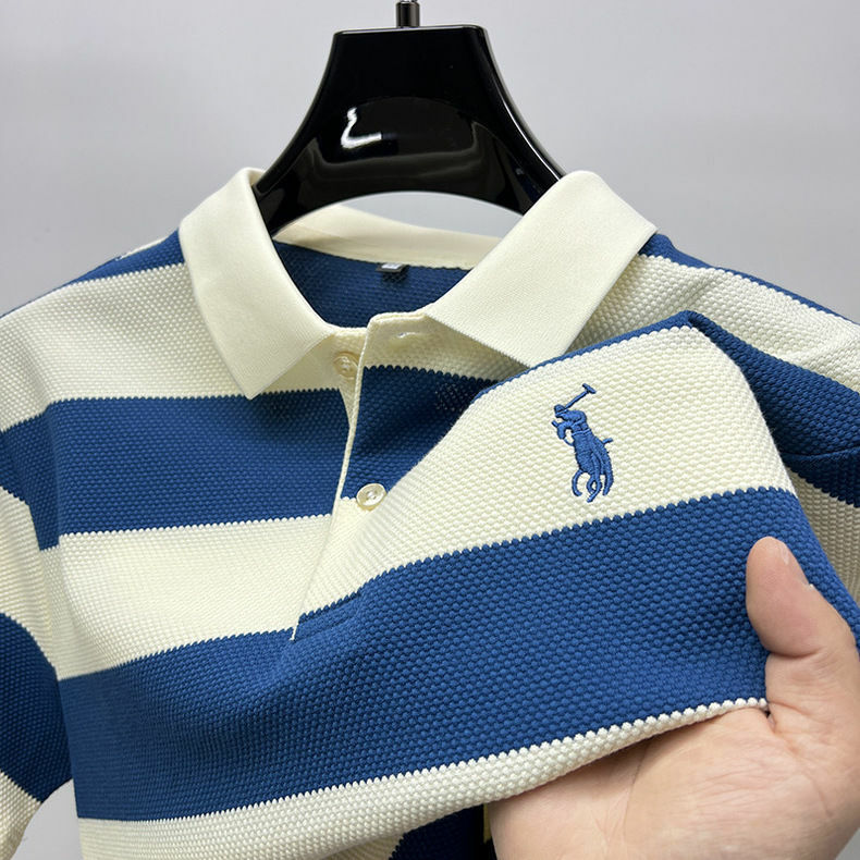 Sommer Polos hirt Halbarm Trend Streifen T-Shirt Herren Kurzarm Sommer Herren Revers T-Shirt bestickte Kleidung
