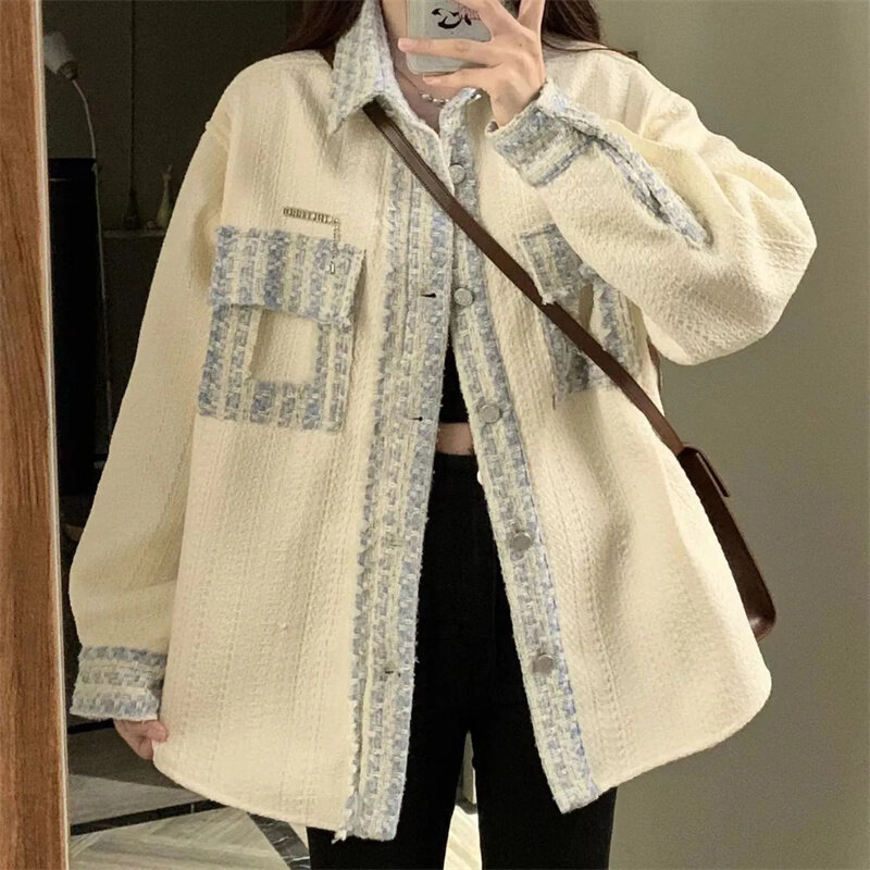 Women Color Blocking Xiaoxiangfeng Top Coat Spring And Autumn Female Loose Fitting Outerwear Ladies Hong Kong Winds New Overcoat