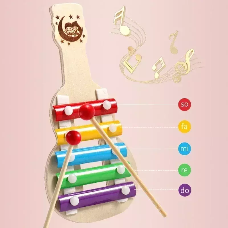 Infant Montessori Wooden Music Toys Xylophone Rattle Sand Hammer Musical Instrument Toys Preschool Early Learning Toys Baby Gift