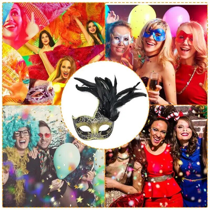 Cubierta Facial de pluma para mascarada, cubierta Facial de media cara para fiesta de Halloween, Carnaval, Mardi Gras