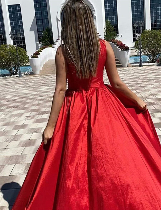 Gaun Prom Satin satu bahu wanita baru 2024 gaun pesta panjang selantai A-Line gaun malam Formal tanpa lengan belahan tinggi