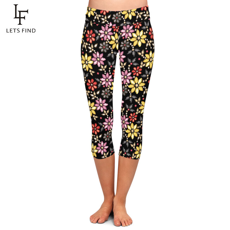 LETSFIND piękny diament kwiat cyfrowy legginsy z nadrukiem moda lato kobiety Fitness legginsy Capri