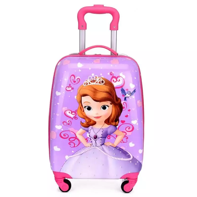 Disney-maleta de viaje con ruedas para niños, bolsas de viaje de dibujos animados, equipaje rodante, equipaje de cabina, 18 pulgadas