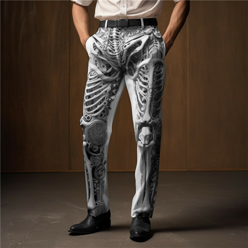 Setelan celana panjang lurus pria, Bawahan kasual modis cetak 3D regang bisnis nyaman Musim Semi/panas