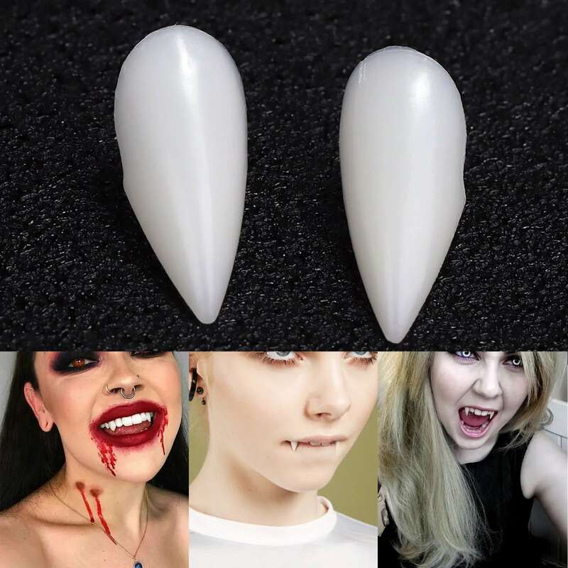 Halloween decoração dentes vampiro dentes dentaduras adereços halloween cosplay adereços presas falsas com cola sólida adereços dia das bruxas