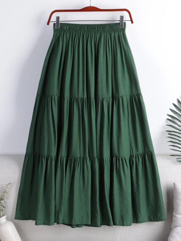Designerska elegancka długa spódnica kobieta 2023 nowe letnie spódnice o linii solidny Patchwork minimalistyczne luźna plisowana spódnice Jupe Femme