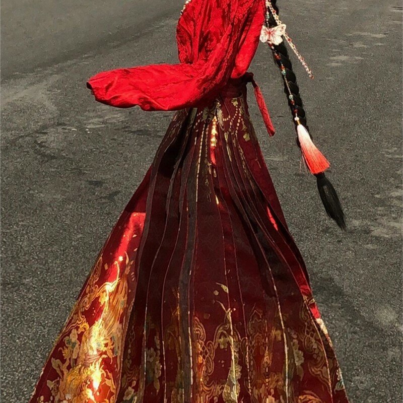 ملابس هان على الطراز الصيني للنساء ، بدلة فستان أحمر ، جديد