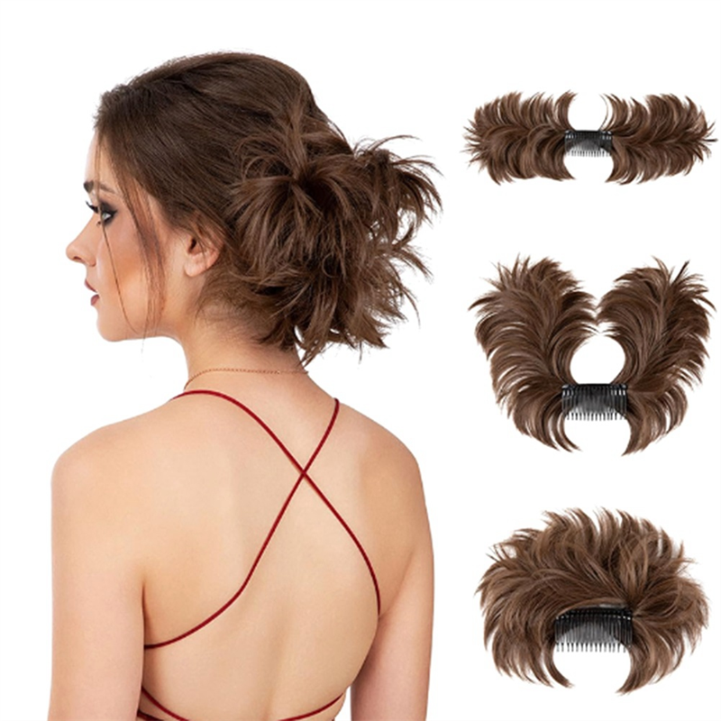 Pedaço de cabelo bagunçado ajustável para mulheres, pente lateral, clipe no coque de cabelo, penteado Updo Hairpiece, C
