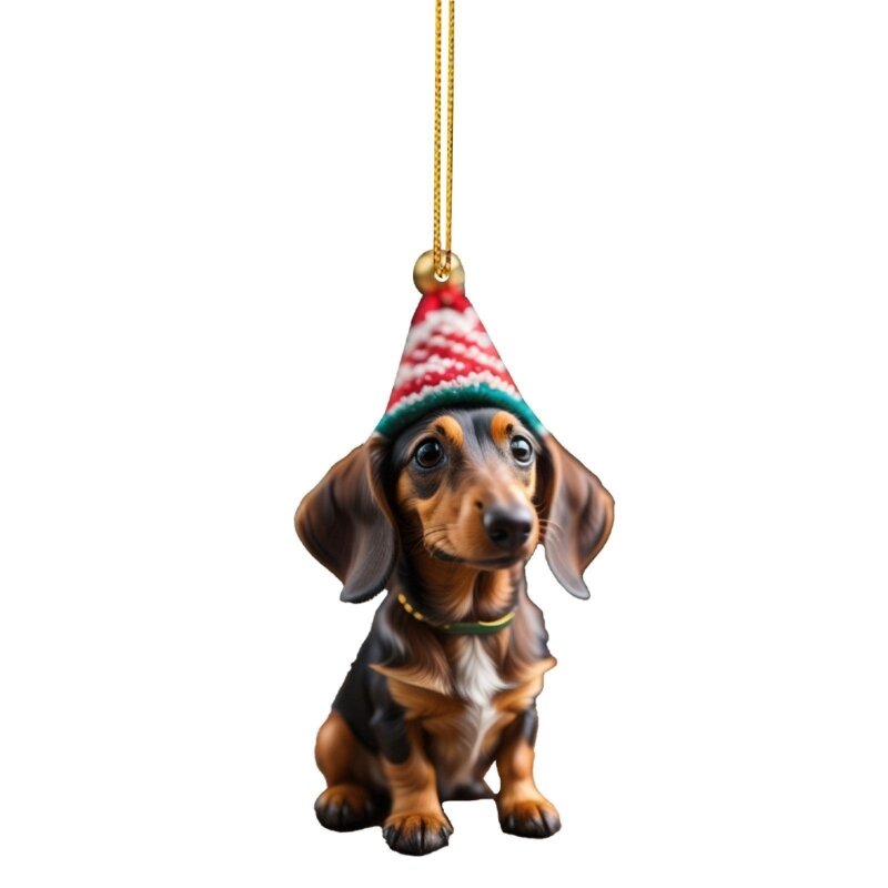 Christmas Dachshund Ornaments Acrylic Christmas Tree Sausage Dog Hanging Ornamen