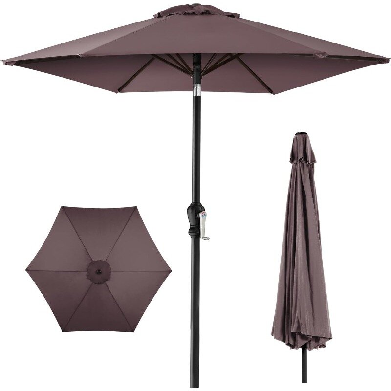 10-stopowy stal zewnętrzna poliestrowy parasol ogrodowy z korbą, łatwy przycisk, pochylenie, kompatybilny ze stołem