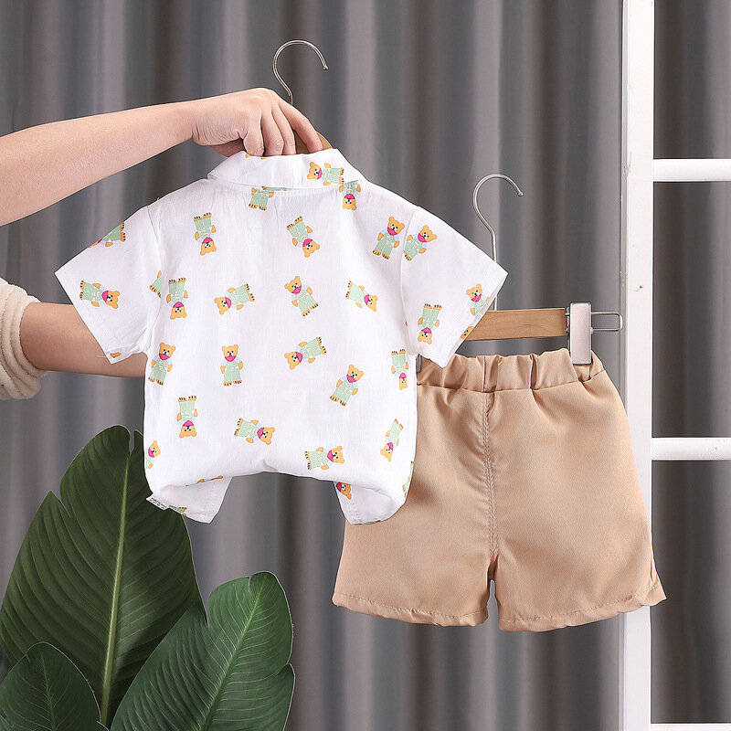 Nowe letnie ubrania dla chłopców dla dzieci koszula z motywem kreskówkowym spodenki 2 szt./zestawy odzież niemowlęca niemowlęcia dresy dziecięce