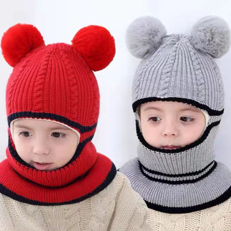 2-5 Years Baby Hats Scarf One-Piece Baby Hat Winter Protection Ears Hats Warm Acrylic For Boys And Girls Infant Toddler Bonnet