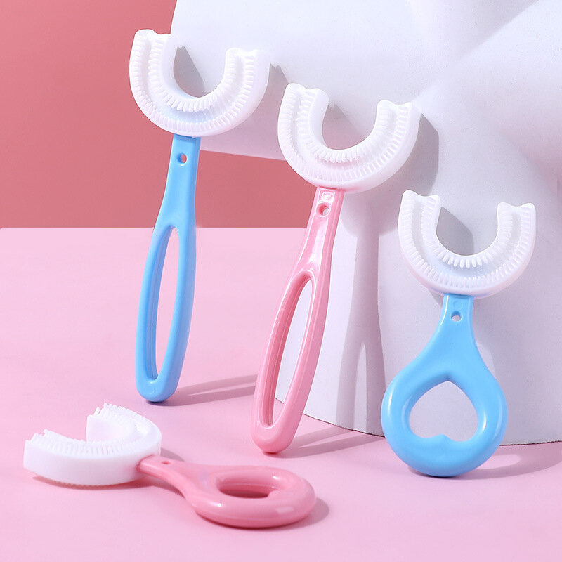 Детская зубная щетка U-образной формы, детская зубная щетка, Мягкая Силиконовая зубная щетка для пищевых продуктов, дизайн для уборки полости рта на 360 °, ручная зубная щетка