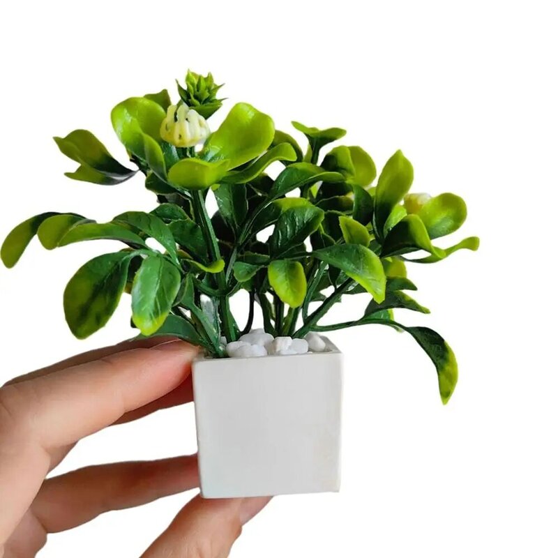 Zielony domek dla lalek roślina doniczkowa zabawki 1:6 waga dekoracja domu miniaturowe zielone liście realistyczne Bonsai akcesoria Mini doniczka