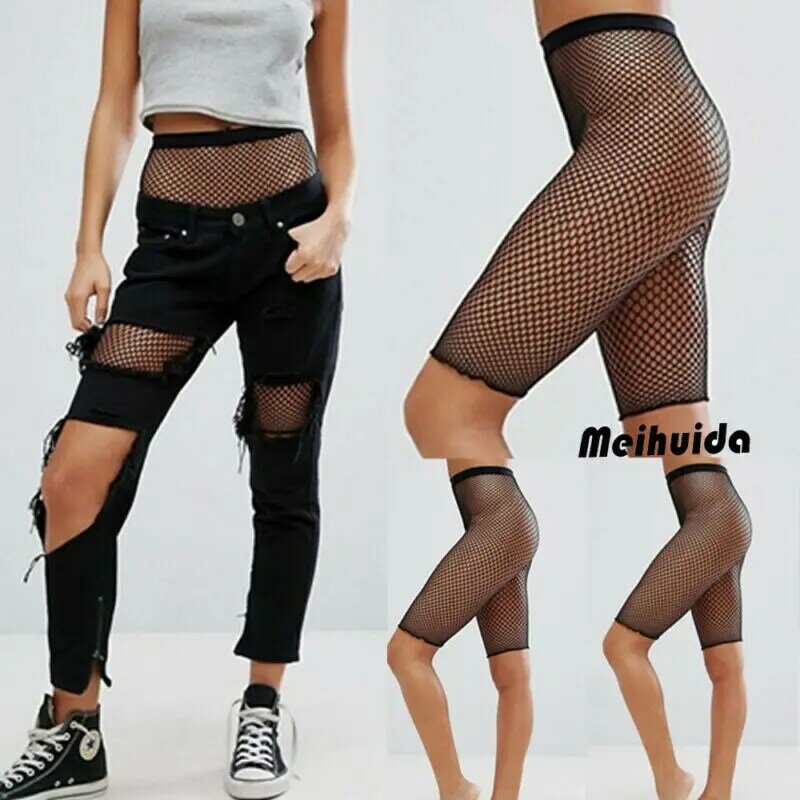 Pantalon Sexy en résille transparent pour femme, Legging en maille, short de cyclisme, tenue de club Sexy, Costumes érotiques, été