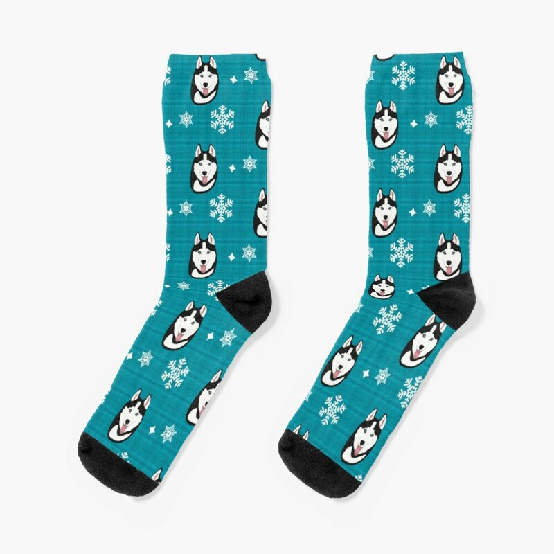 Husky on Winter Holiday Pattern(blue) Socks christmas gift kawaii Women's Socks Men's