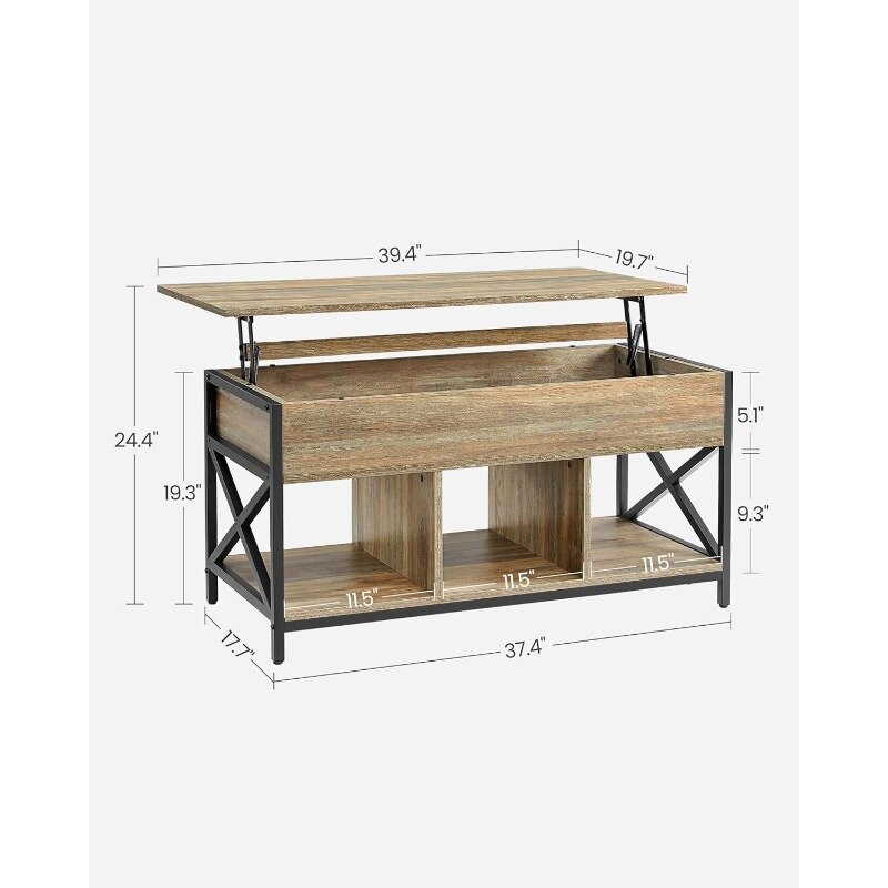리프트 탑 커피 테이블, 보관 선반 및 숨겨진 칸막이, 19.7x39.4 x (19.3-24.4) 인치