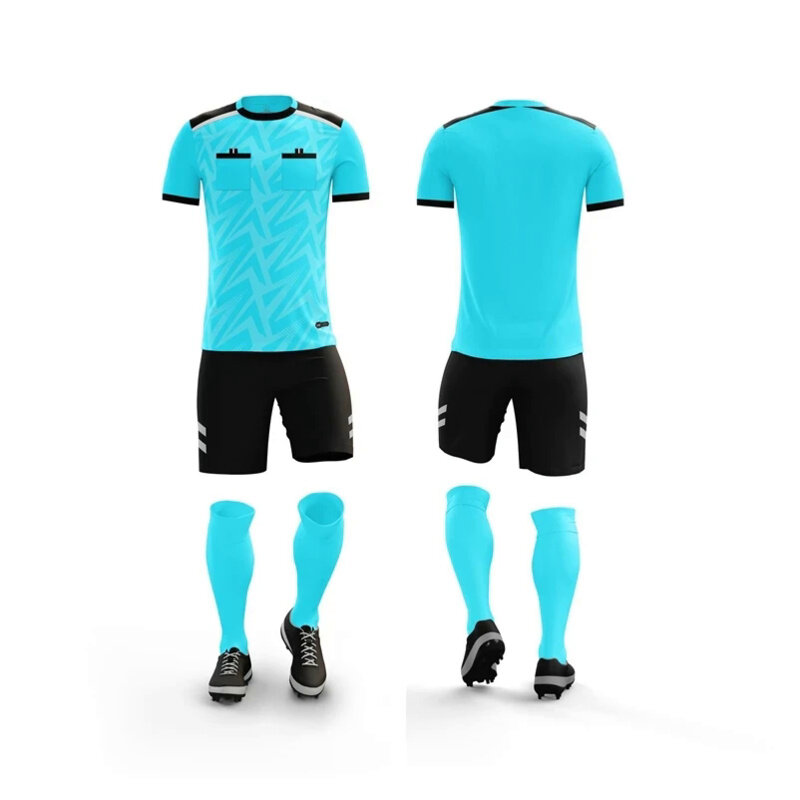 Kit di magliette da calcio professionali 2024 uniforme da arbitro da uomo Set corto tute da calcio tascabili thailandia arbitro giudice abbigliamento sportivo