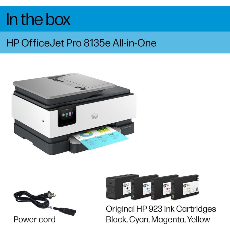 Drukarka OfficeJet Pro 8135e All-in-One, kolorowa, drukarka do domu, druk, kopiowanie, skanowanie, faks, atrament natychmiastowy kwalifikują się