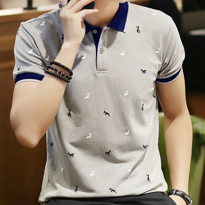 Camisas polo estampadas com botão de lapela masculina, pulôver casual de grandes dimensões, camiseta coreana solta, roupas de verão, nova moda, 2024