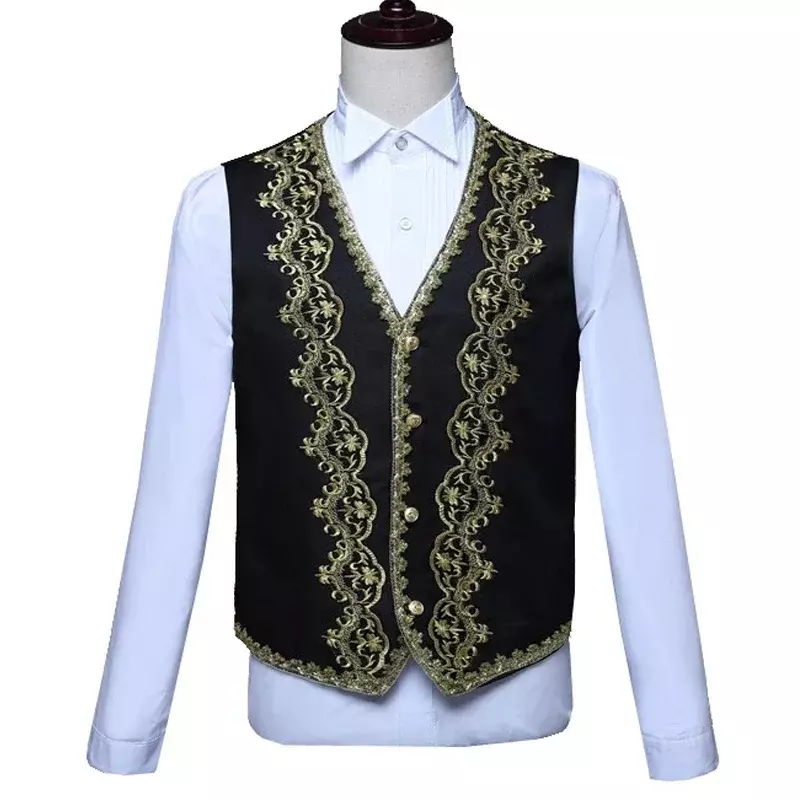 Black White Men's Suits Chinese style Gold Embroidery Blazers Prom Host Stage Outfit Male Singer Teams Chorus Wedding DS Costume