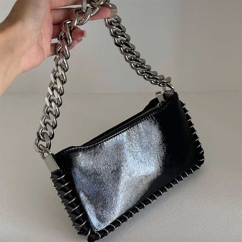 Fashion Sequined Chains Shoulder Bag Black Glossy Woman's Handbags Casual Crossbody Bags for Woman Square Phone Flap Purses Chic