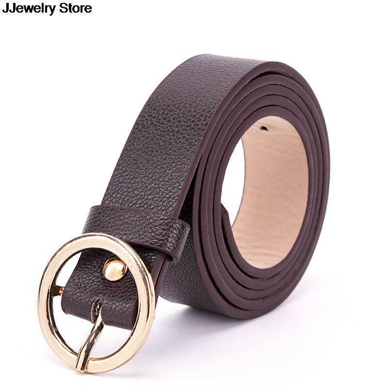 Round Metal Circle Belt Female PU Leather Waist Belts For Women Jeans Pants Black White  Wholesale