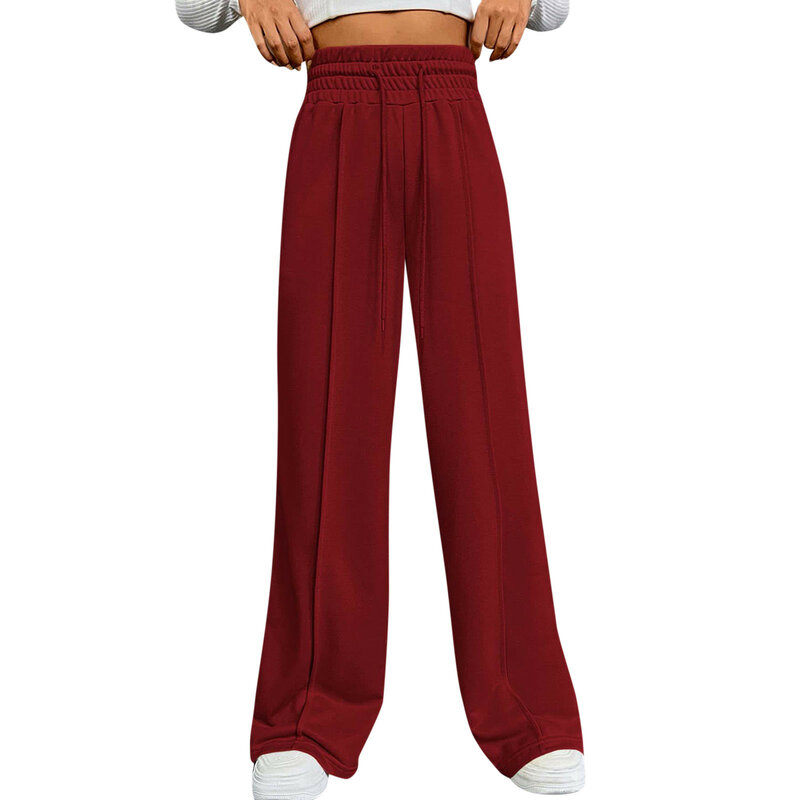 กางเกงเลานจ์ Y2k สำหรับผู้หญิงกางเกงลำลองทรงหลวมผูกเชือกกางเกงขาม้าสีทึบกางเกงสตรีทแวร์ผู้หญิง