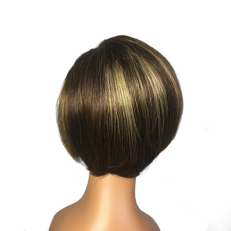Fryzura Pixie krótki Bob 13x4 koronki ludzkich włosów peruka wyróżnij przezroczysty kolor koronkowa peruka na przód dla kobiet 4/27 prosto Bob brazylijski