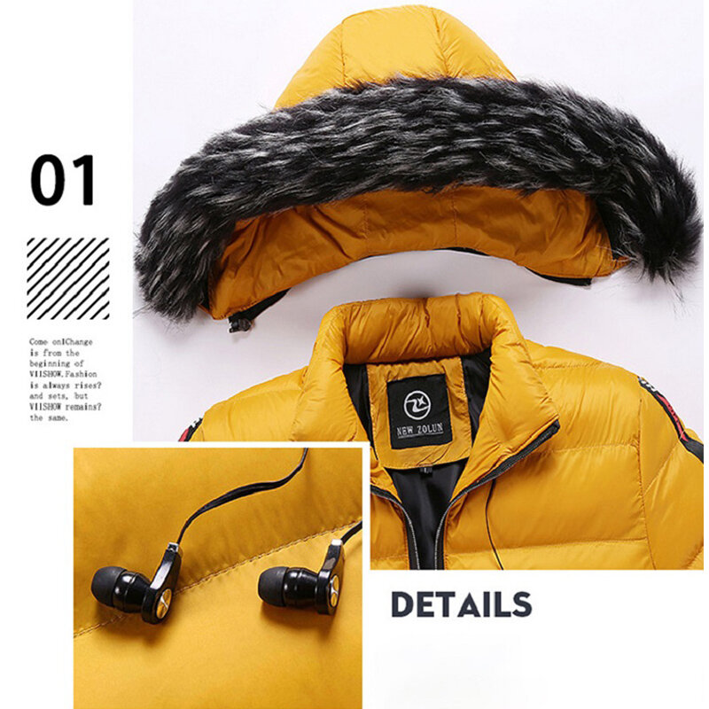 남성용 따뜻한 후드 파카 재킷, 바람막이 아웃웨어 파카 코트, 탈부착 모자 의상, 가을 겨울