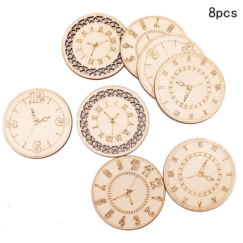 8Pcs Handmade Accessory Roundness Clock Pattern Retro Wooden Ornament Home Decoration 45mm Mixed DIY Scrapbooking Crafts Wood