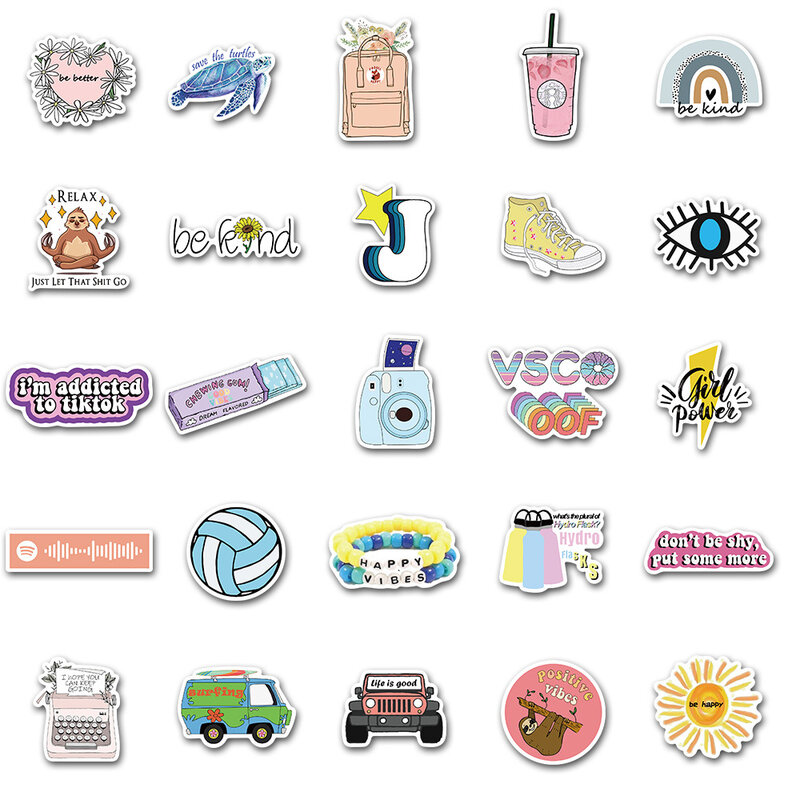 INS Style Girl Love Small Fresh VSCO Stickers, Mobile Morning Guitars, Scrapbooking Water Cup, Waterproof Stickers, 10 Pcs, 30 Pcs, 50Pcs