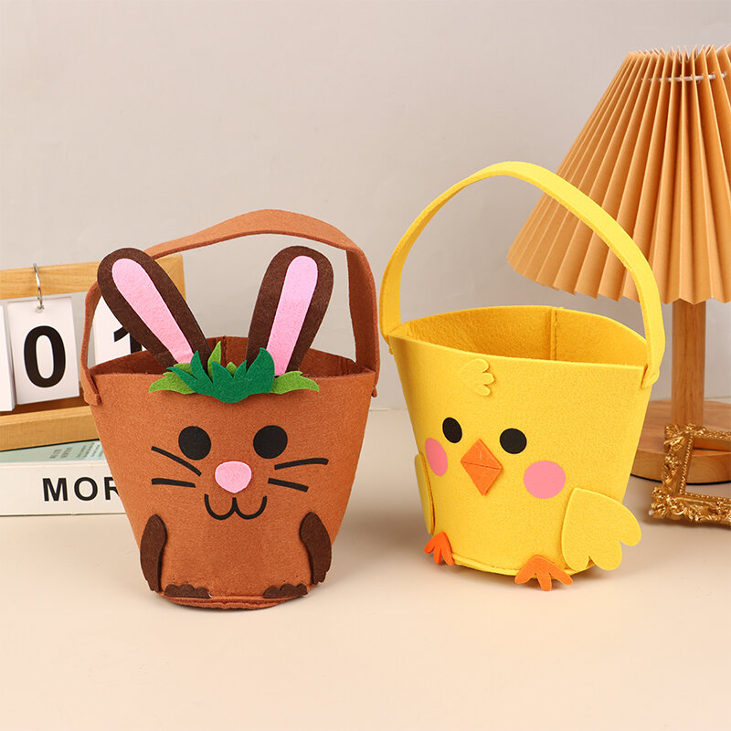 Cute Cartoon 2024 Easter Felt Handmade Basket Toys Gift Bag Bunny Ear Egg Carrot Easter Party Decor Baking Packing Supplies