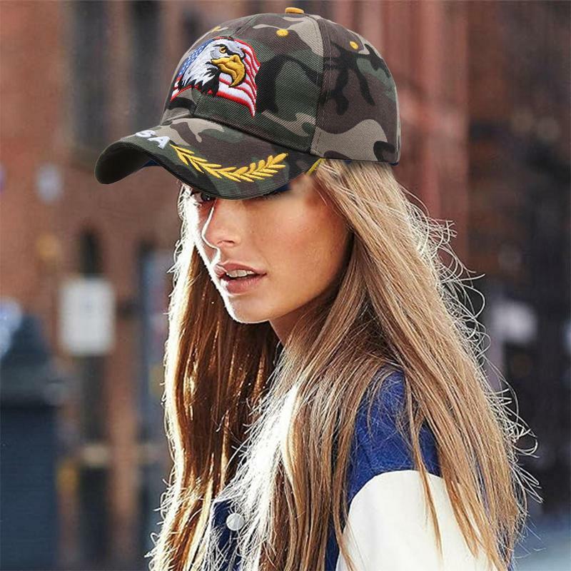 Embroidered Baseball Caps Cool Breathable Eagle And Flag Camo Trucker Hat Adjustable Women's Baseball Golf Hats Outdoor Sports