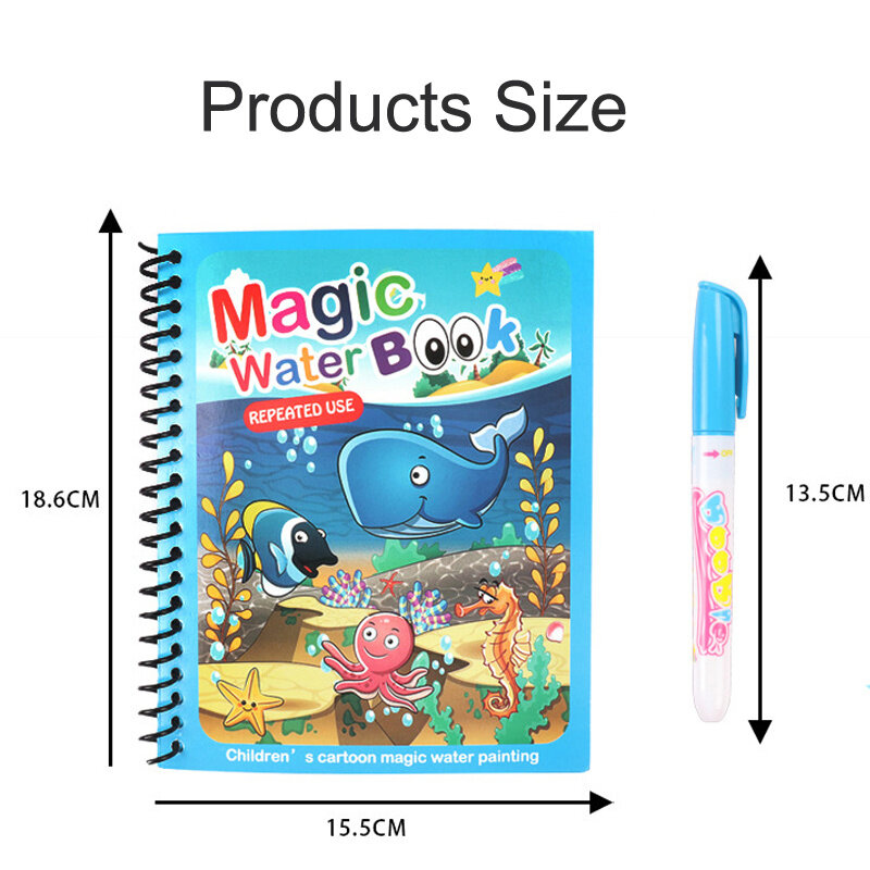 Pintura reutilizável e livro de desenho para crianças, Magic Water Coloring Book, Sensorial, Early Education Toys for Kids