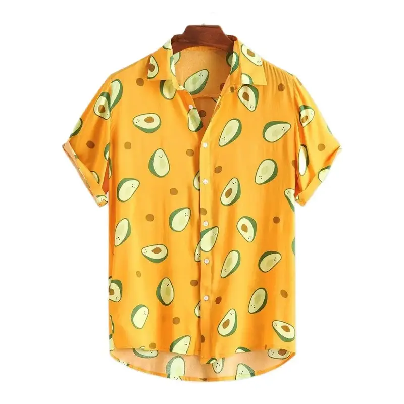 Гавайская Мужская рубашка с 3D принтом лимона, быстросохнущая пляжная Свободная Повседневная Праздничная вечерняя Мужская рубашка большого размера с короткими рукавами, 2024
